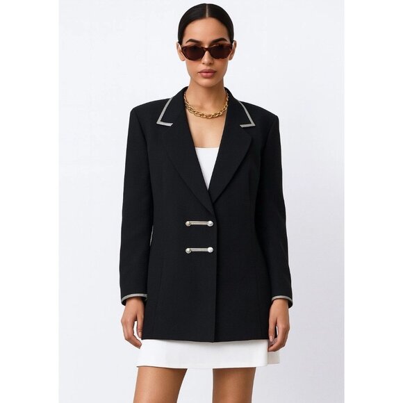 Escada Margaretha Ley Black Wool Crepe Blazer 36 S Double Breasted Jacket - Picture 1 of 10